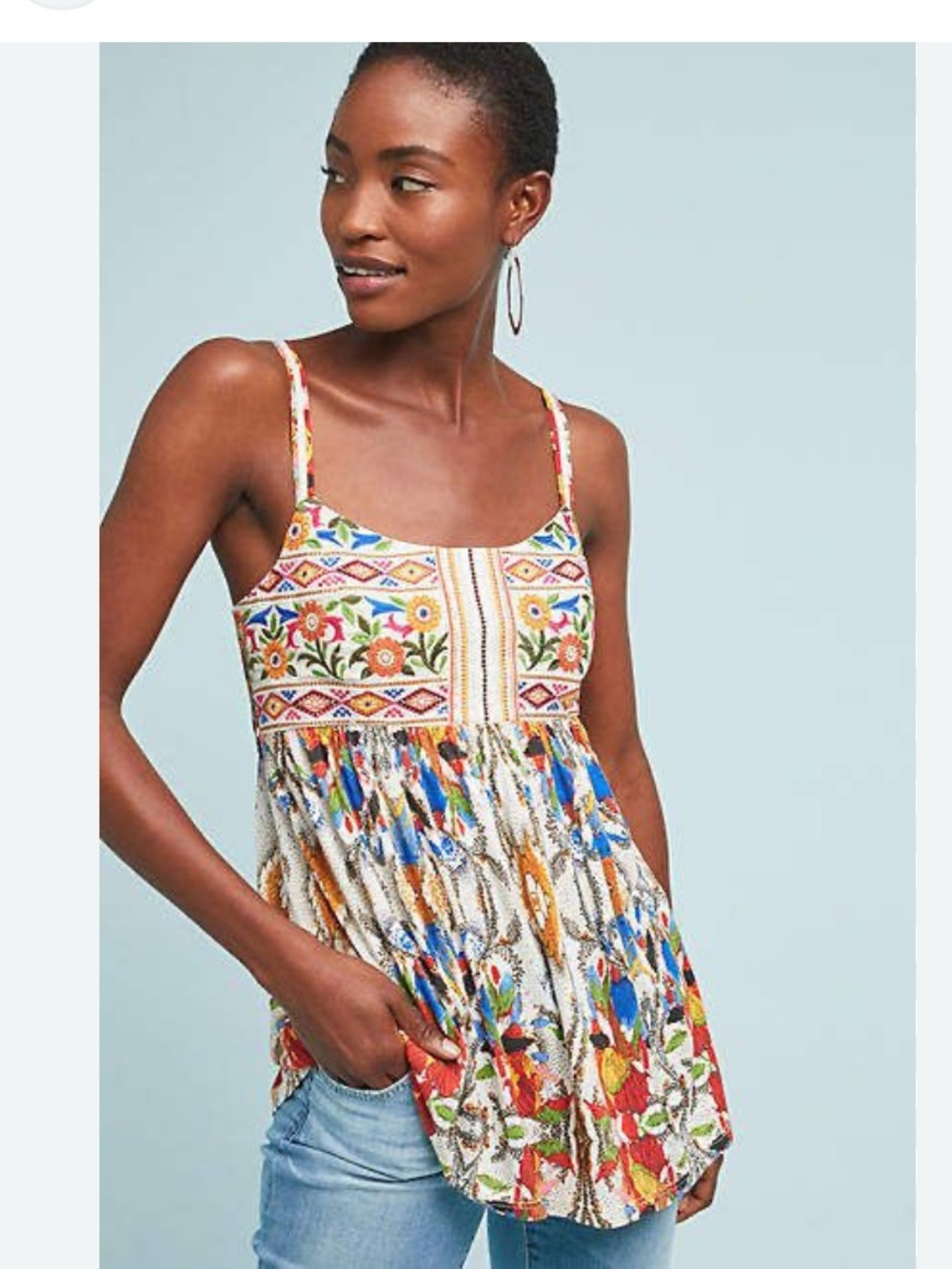 EUC Anthropologie Multicolor Floral Embroidered Tank size xs